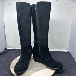Blondo Black Suede Waterproof Wedge Tall Boots Womens 8.5M